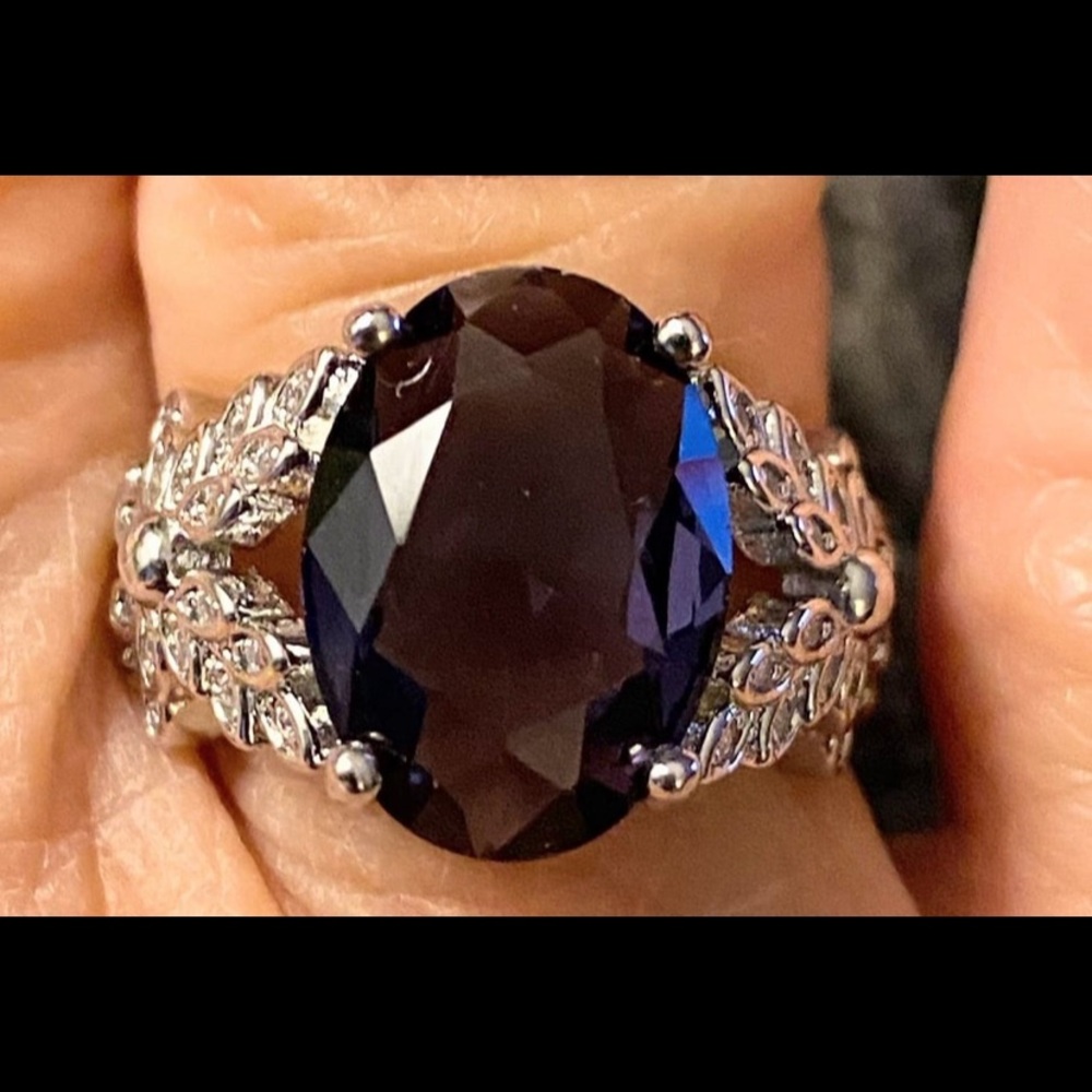 Silver Plated Purple synthetic cubic zirconia Statement Ring